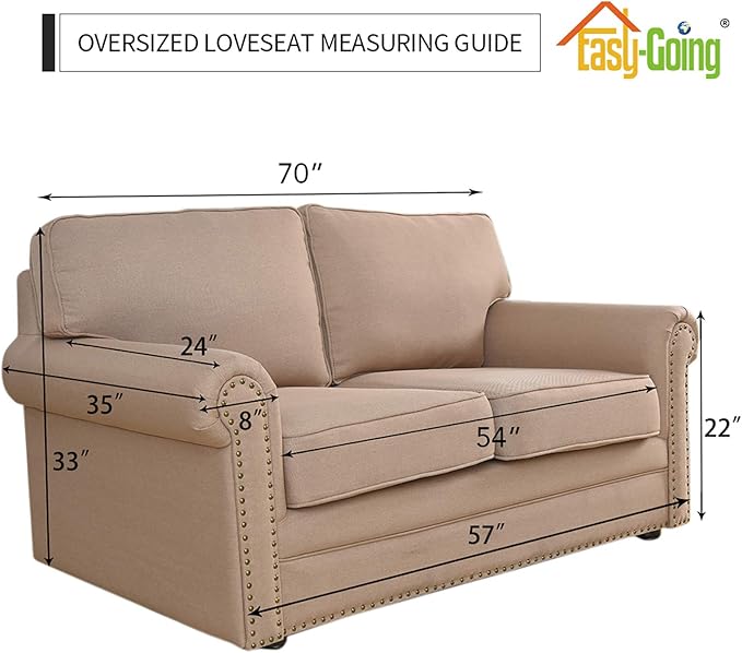 Easy-Going Stretch Oversized Loveseat Slipcover 1-Piece Sofa Cover Furniture Protector Couch Soft with Elastic Bottom for Kids Polyester Spandex Jacquard Fabric Small Checks Khaki