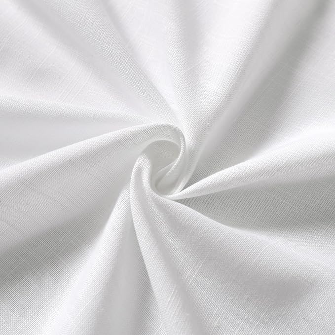 Nanspring White Linen Back Tab Rod Pocket Curtains for Living Room 56 Inch Length 2 Panels Set Semi Sheer Light Filtering Privacy Drapes Neutral Modern Farmhouse Window Curtain for Bedroom 52x56