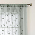 HOMEIDEAS Sage Green Sheer Curtains 52 X 96 Inches Long 2 Panels Embroidered Leaf Pattern Pocket Faux Linen Floral Semi Sheer Voile Window Curtains/Drapes for Bedroom Living Room