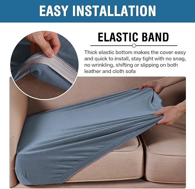 H.VERSAILTEX Velvet Stretch Couch Cushion Cover Plush Cushion Slipcover for Chair Loveseat Sofa Cushion Furniture Protector Seat Cushion Sofa Cover (3 Piece XL Sofa Cushion Covers, Stone Blue)