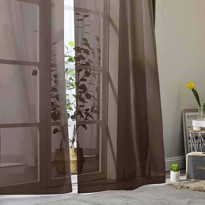 Chocolate Sheer Curtain for Bedroom Living Room 72 Inches Long 2 Panels Set, Solid Soft Airy Light Filtering Sheer Window Curtains, Modern Rod Pocket Door Curtain, Chocolate, 42"Wx72"L Inch