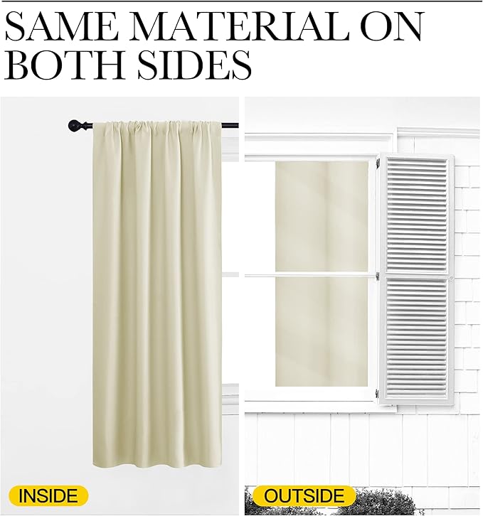 NICETOWN Kitchen Curtains, Beige, 34" x 40", Set of 2, Short Blackout Curtains & Drapes, Thermal Insulated Rod Pocket Window Treatment Draperies for Nursery