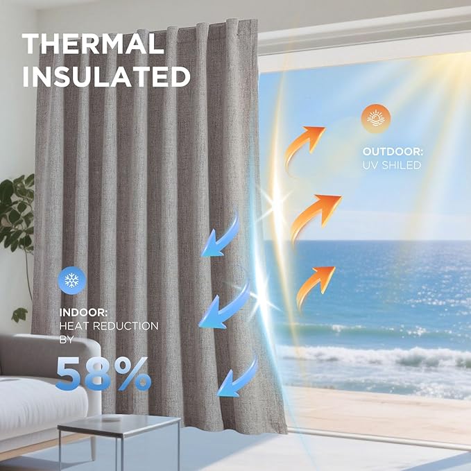 Joydeco Linen Blackout Curtains for Bedroom - 100% Light Blocking 1 Panels, Linen Drapes 70" W x 90" L, Thermal Insulated Room Darkening Curtains for Living Room, Rod Pocket & Back Tabs