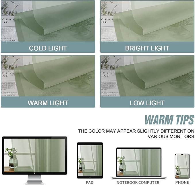 Extra Wide Sage Green Sheer Curtains for Window 96 Inches Long 2 Panels, Elegant Light Filtering Voile Sheer Curtains for Sliding Glass Door, Dual Rod Pocket Window Drapes, 2x59Wx96L Inches