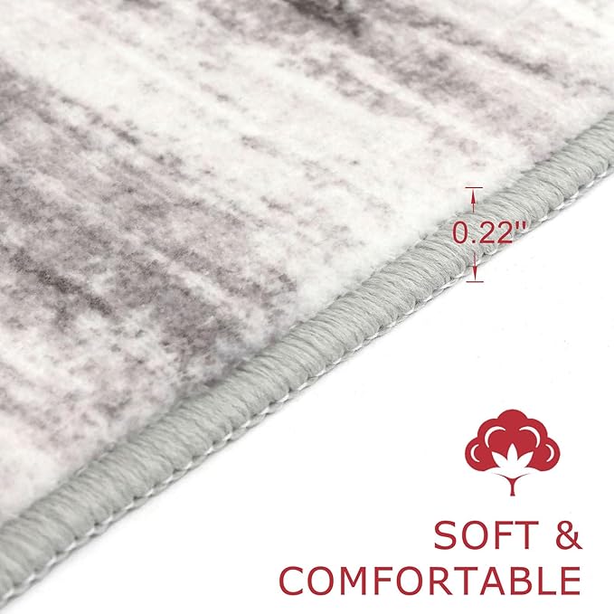 KOZYFLY 4x6 Area Rug Modern Abstract Washable Large Rugs for Entryway Non-Slip Soft Living Room Rug, Print Grey/Light Beige/Brown Throw Rugs Indoor Mat for High-Traffic Door Entrance
