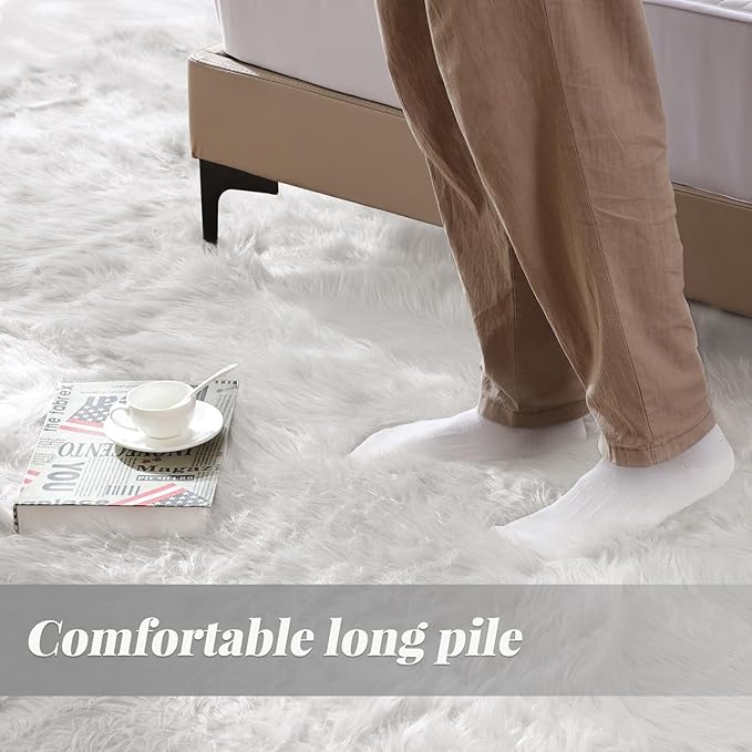 ORINOVA Shag Plush Rug 8x10 Area Rugs for Bedroom White Fluffy Living Room Rug Large Washable Faux Sheepskin Furry Fur Rugs for Nursery