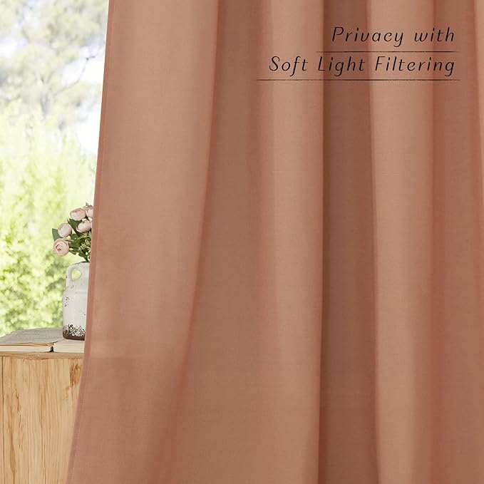 NICETOWN Terracotta Linen Kitchen Window Curtains Over Sink, Grommet Thick Linen Terracotta Short Window Treatments Privacy Assured with Light Filtering for Bedroom/Bathroom, W34 x L36, 2 Panels