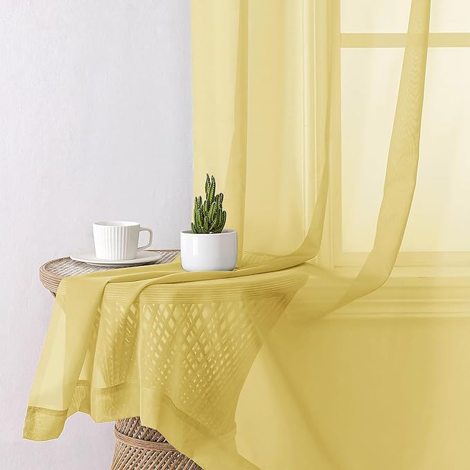 Lecloud Yellow Sheer Curtains 72 Inches Long 2 Panels, Light Filtering Voile Window Drapes for Bedroom Living Room, Dual Rod Pocket Semi Sheer Window Door Decor, 40" W x 72" L