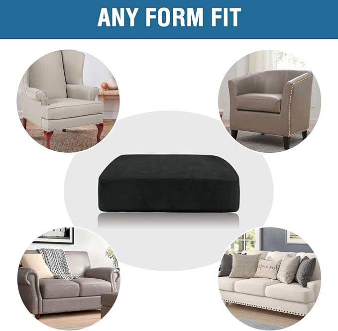 H.VERSAILTEX Velvet Stretch Couch Cushion Cover Plush Cushion Slipcover for Chair Loveseat Sofa Cushion Furniture Protector Seat Cushion Sofa Cover (2 Piece Medium Sofa Cushion Covers, Black)