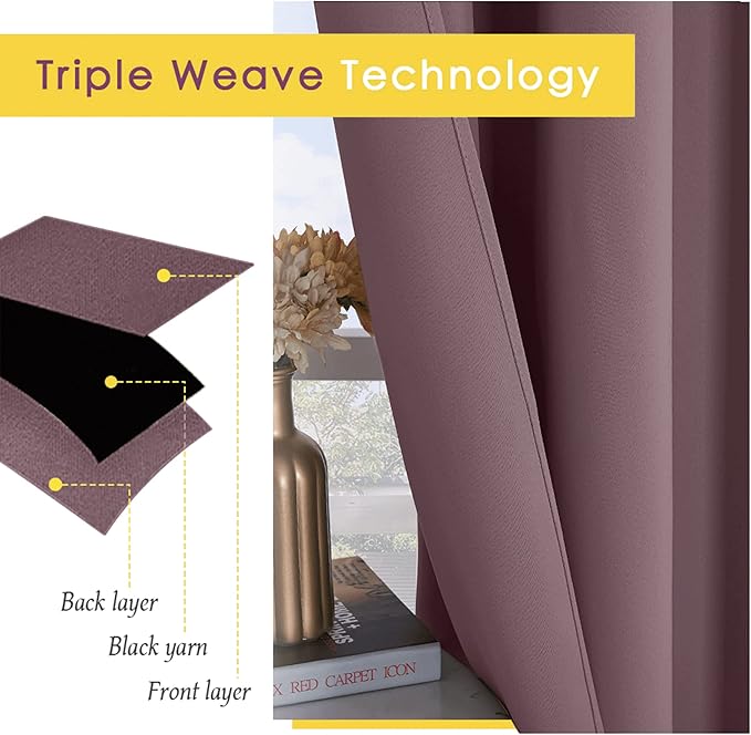 NICETOWN Dry Rose Blackout Shack Curtains Noise Reducing, Thermal Insulated and Privacy Room Darkening Drape Panels for Boy's Guest Room Door Small Short Window (2 Panels, W34 x L48 -Inch)