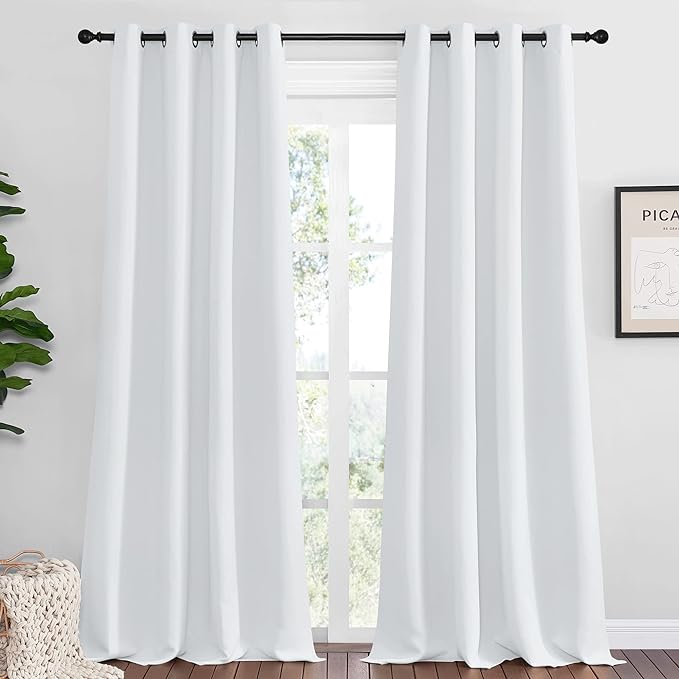 NICETOWN Room Darkening Curtain Panels, 2 Panels, 55 inches W x 108 inches, Greyish White, Home Fashion Ring Top Thermal Insulated Room Darkening Curtains for Bedroom/Nursery