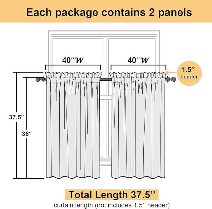 Lecloud Ivory Sheer Curtains Tiers 36 Inch Length Set of 2, Voile Kitchen Curtains for Small Windows, Double Rod Pocket Bedroom Living Room Cafe Decor Tiers, 40 W x 36 L Inch