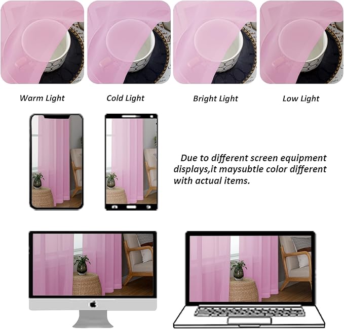 Chyhomenyc Pink Sheer Curtains 78 Inches Long 2 Panels Set for Living Room, Light Filtering Voile Lightweight Bedroom Curtains, Rod Pocket Solid Window Treatment Drapes, Each 42W x 78L