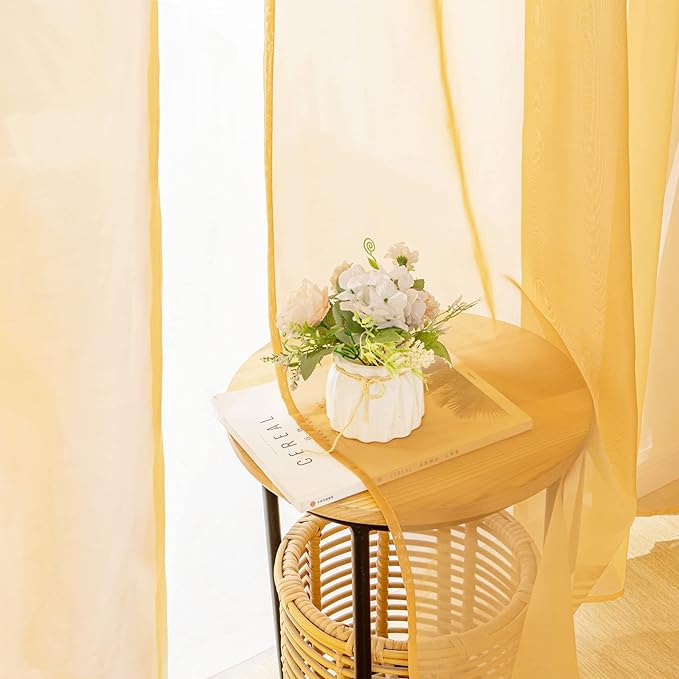 MIULEE 2 Panels Solid Color Sheer Window Curtains Elegant Window Voile Fall Panels/Drapes/Treatment for Bedroom Living Room (54 X 84 Inches Gold)
