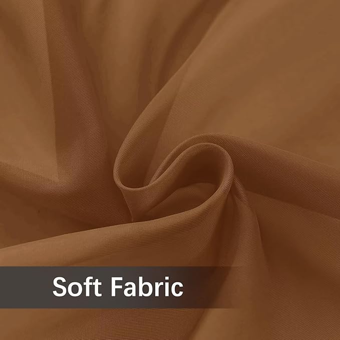youleyar Solid Sheer Rod Pocket Curtain Voile Draperies 2 Panels White Beige Black Grey Ivory 52 Inch Width 45 Inch Long 1 Pair for Kitchen Bedroom Children Living Room Yard (Light Brown,52Wｘ45L)