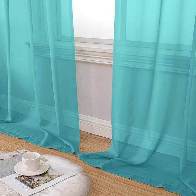Turquoise Sheer Curtain for Bedroom Living Room 72 Inches Long 2 Panels Set, Solid Soft Airy Light Filtering Sheer Window Curtains, Modern Rod Pocket Door Curtain, 42" Wx72 L Inches