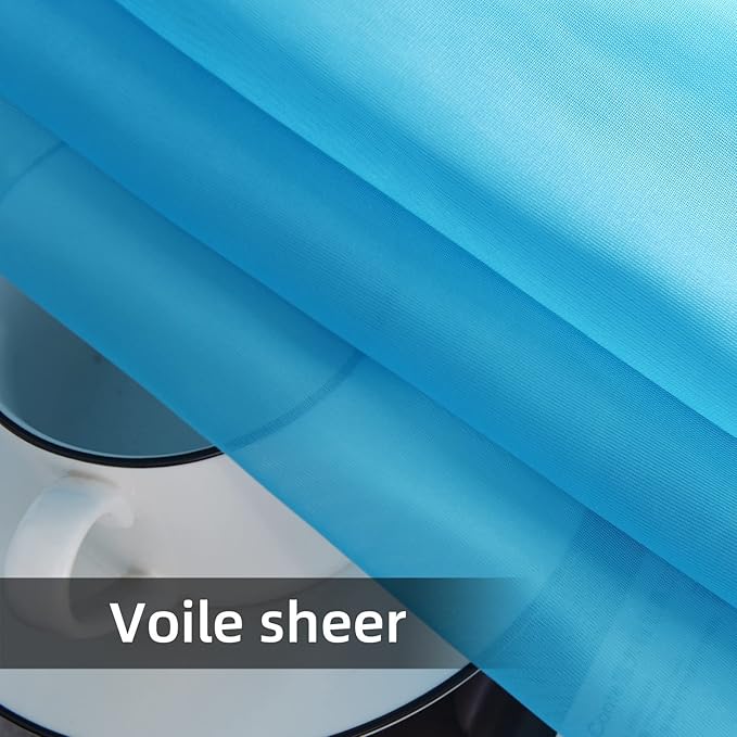 youleyar Solid Sheer Rod Pocket Curtain Voile Draperies 2 Panels White Beige Black Grey Coffee 52 Inch Width 45 Inch Long 1 Pair for Kitchen Bedroom Children Living Room Yard (Cyan Blue,52Wｘ45L)