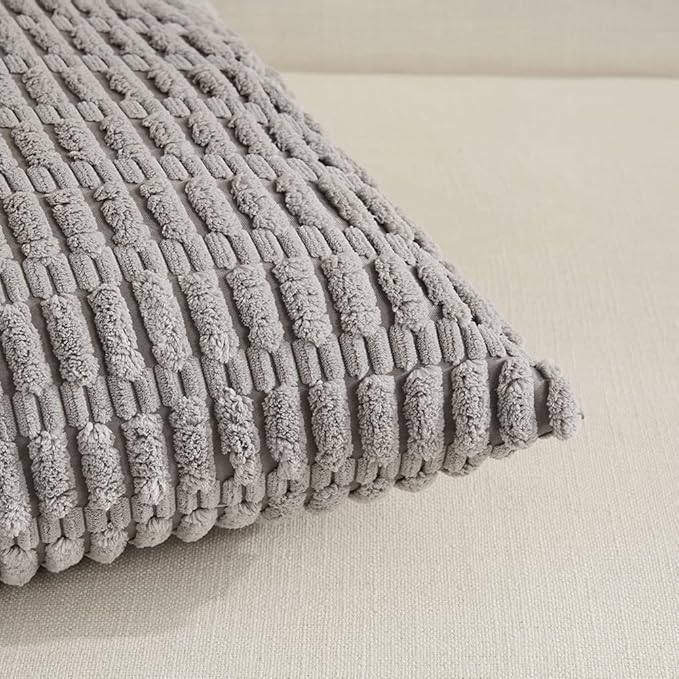 Fancy Homi 4 Packs Grey Decorative Throw Pillow Covers 22x22 Inch for Living Room Couch Bed, Rustic Modern Farmhouse Boho Home Decor, Soft Plush Corduroy Gray Cute Square Accent Cushion Case 55x55 cm