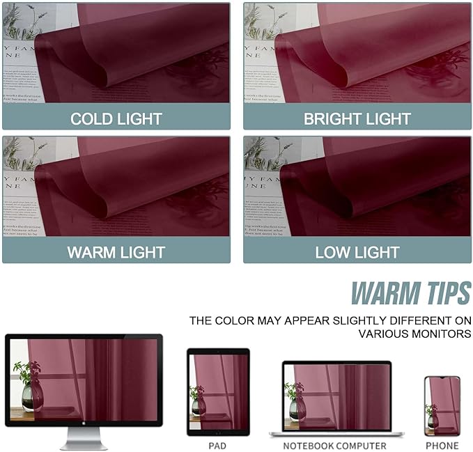 Burgundy Sheer Curtains Tier 30 Inches Length 2 Panels Set, Light Filtering Lightweight Soft Window Treatments Drapes, Cute Elegant Cafe Curtains for Nursery, Dual Rod Pocket, 2x42Wx30L Inches