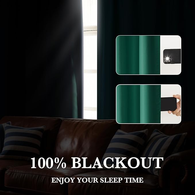 RYB HOME 100% Blackout Short Curtains for Small Window, Thermal Insulated Total Room Darkening Noise Reducing Curtains for Basement Bathroom RV Cars, 29 inches Wide by 24 inches Long, Dark Green