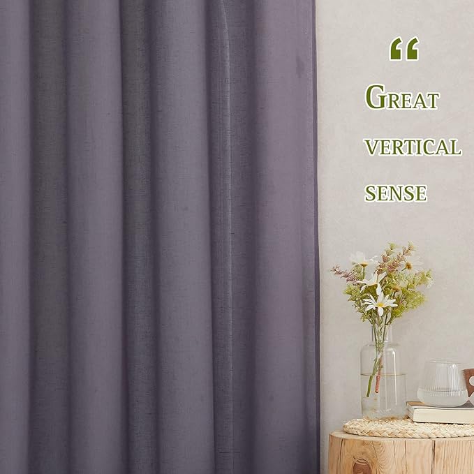 NICETOWN Semi Sheer Brown Purple Curtains for Bedroom, Grommet Linen Sheer Curtains & Drapes Privacy with Light Filtering Elegant & Casual for Girls Room/Living Room, W52 x L108, 2 Panels