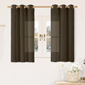 LAMIT Brown Linen Curtains 48 Inch Length for Bedroom Kitchen Window, Light Filtering Semi Sheer Panels Bronze Grommet Burlap Drapes for Small Windows, 2 Panels, Dark Brown, 34 x 48 Inch