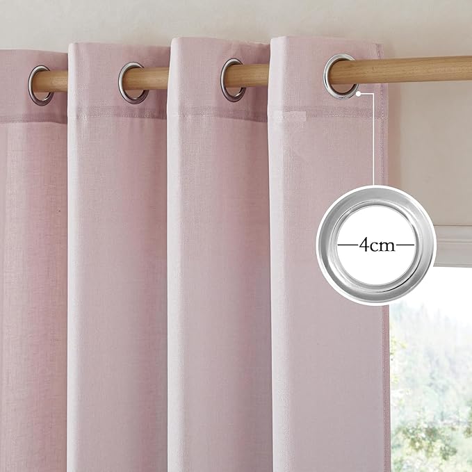 NICETOWN Blush Pink Short Linen Curtains for Kitchen, Thick Flax Small Window Treatments Semi Sheer Privacy Assured with Light Through for Cafe/Bathroom, W42 x L63, 2 Panels