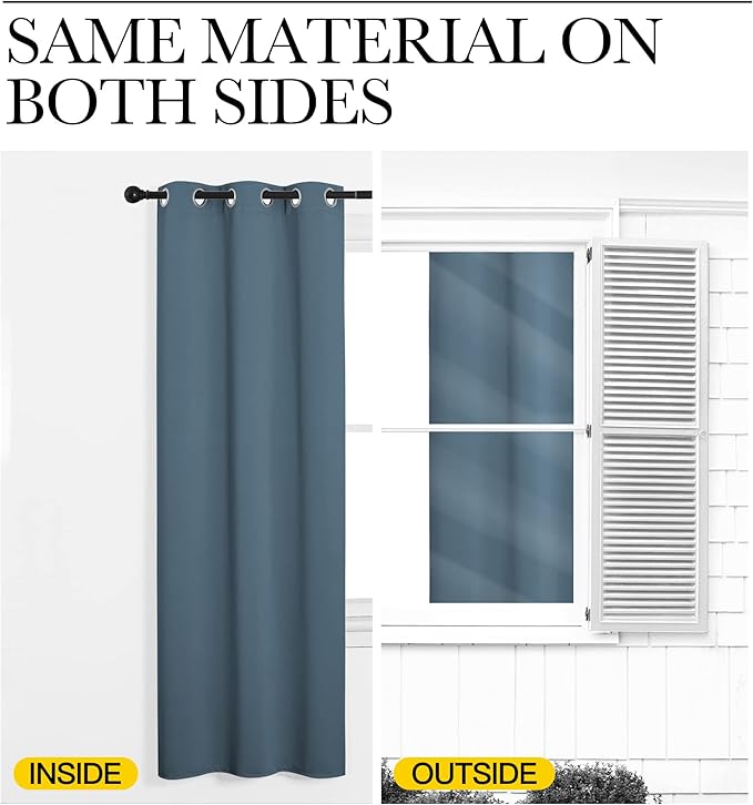 NICETOWN Smoky Blue Blackout Curtains 84 inches Length for Living Room, 2 Panels, 42" Wide, Thermal Insulated Long Drapes for Large Window
