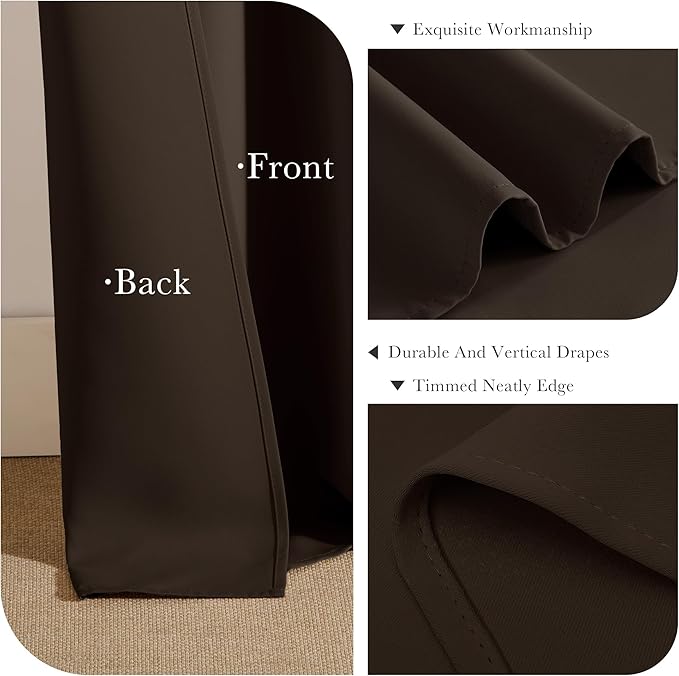 PONY DANCE Blackout Curtains Draperies - Window Treatments Thermal Insulated Back Tab/Rod Pocket Drapes for Small Window, W 52 by L 45 inch Per Panel, Brown, Set of 2 Pieces