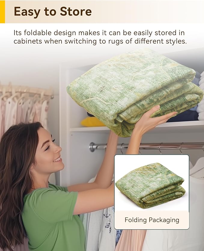 RELEANY Area Rugs 4'x6' Washable Non-Slip, Floral Vintage Distress Print Pattern Medallion Carpet for Living Room Bedroom Dining Room, Sage Green Yellow