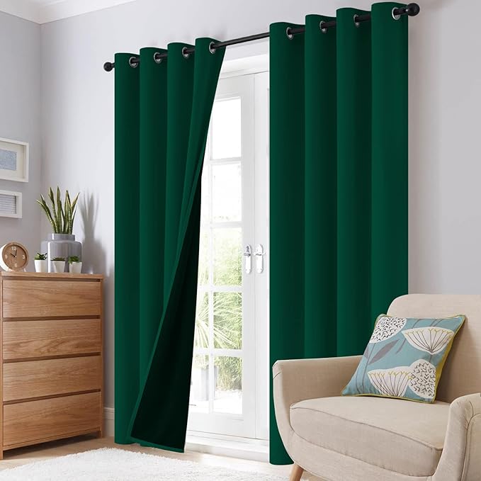 SimpleHome 100% Blackout Curtains for Bedroom,Thermal Insulated Grommet Window Drapes Room Darkening Dark Green Curtains for Living Room with Black Back,42 x 84 Inch,2 Panels