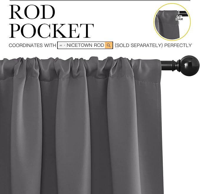 NICETOWN Blackout Curtain Panels for Window - Thermal Insulated Rod Pocket Blackout Drapes/Draperies for Dining Room (2 Panels, W62 x L84 inches, Grey)