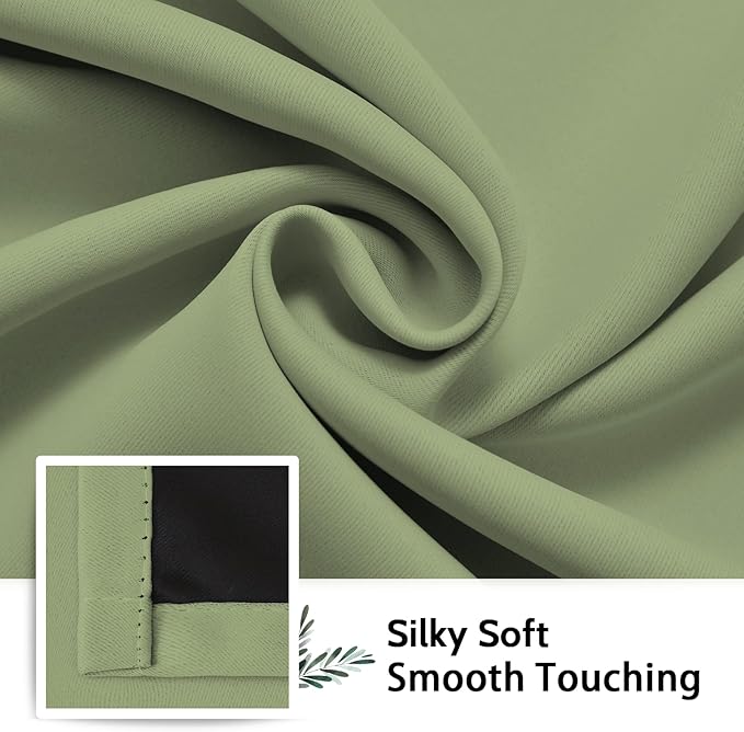 SimpleHome 100% Blackout Curtains for Bedroom,Thermal Insulated Sage Grommet Window Drapes Room Darkening Curtains for Living Room with Black Back,38 x 84 Inch,2 Panels