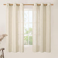 LAMIT Beige Linen Curtains 63 inches Length for Bedroom, Soft Thick Semi Sheer Light Filtering Bronze Grommet Window Treatments Decorative Drapes for Kitchen, 2 Panels Set, 34 x 63 Inch