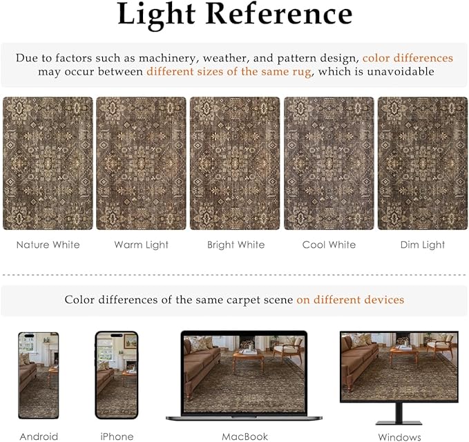 10x12 Washable Area Rug for Living Room Bedroom Vintage Brown Non Slip Carpet Traditional Retro Soft Low Pile Large Throw Rug for Dining Room Kitchen Office Indoor