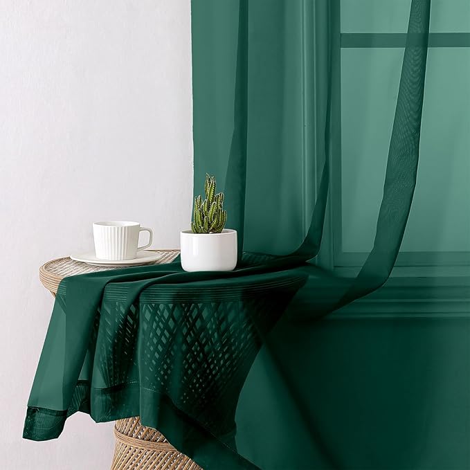 Lecloud Hunter Green Sheer Curtains 90 Inches Long 2 Panels, Airy Voile Solid Curtains, Gauzy Stylish Aesthetic Windows Decor Drapes with Rod Pocket for Bedroom Living Room, Each 42" W x 90" L