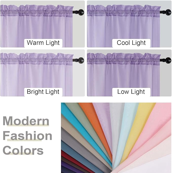 Lavender Sheer Curtains for Bedroom Living Room 96 Inches Long 2 Panels, Modern Airy Soft Lightweight Rod Pocket Light Filtering Sheer Curtains Drapes, Lavender, Each 42" Wx96 L Inch