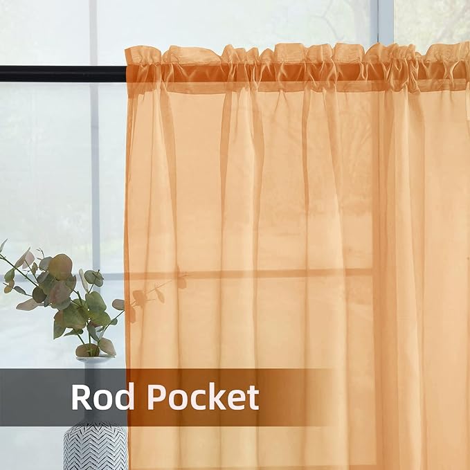 youleyar Solid Sheer Rod Pocket Curtain Voile Draperies 2 Panels White Beige Black Grey Coffee 52 Inch Width 108 Inch Long 1 Pair for Kitchen Bedroom Children Living Room Yard(Beige,52Wｘ108L)