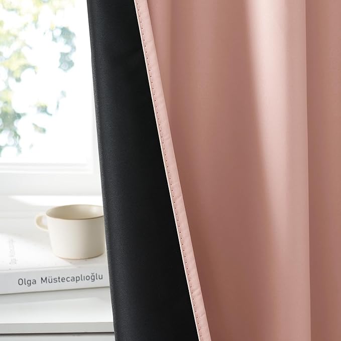 RYB HOME 100% Blackout Short Curtains for Small Window, Thermal Insulated Total Room Darkening Noise Reducing Curtains for Kitchen Bathroom Basement, 42 inches Wide by 48 inches Long, Peach Pink