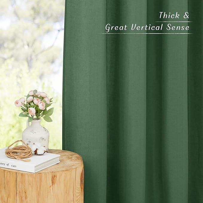 NICETOWN Linen 36 inch Curtains for Kitchen Window, Grommet Thick Flax Linen Olive Green Small Window Treatments Privacy Assured with Light Filtering for Cafe/Kids Room, W42 x L36, 2 Panels