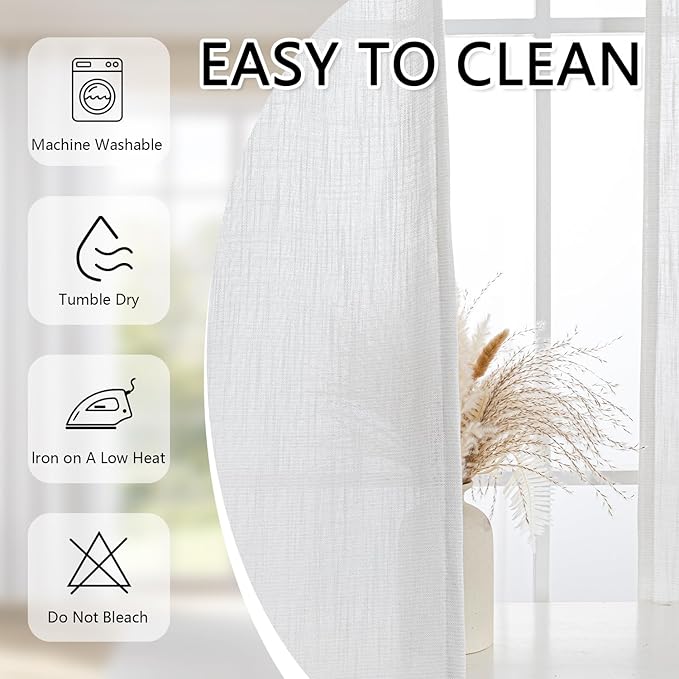 MYSKY HOME Natural Curtains 30 Inch Long for Cafe, Semi Sheer Light Filtering Tiers Curtain Panels Rod Pocket Short Country Decor Drapes for Basement/Small Window, Beige White, 2 Panels, 34 x 30 Inch