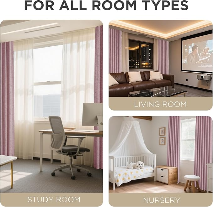Joydeco Linen Blackout Curtains for Bedroom - 100% Light Blocking 1 Panels, Pink Drapes 100" W x 90" L, Thermal Insulated Room Darkening Curtains for Living Room, Rod Pocket & Back Tabs