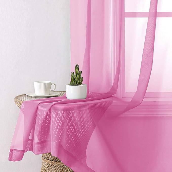 Lecloud Hot Pink Sheer Curtains 90 Inches Long 2 Panels, Solid Voile Privacy Window Treatment Aesthetic Living Room Curtains, Rod Pockets Soft Airy Drapes for Girls Bedroom, Each Panel 42" W x 90" L