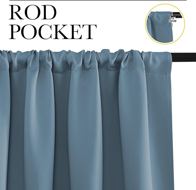 NICETOWN Blackout Curtains for Living Curtains, Smoky Blue, 1 Pair, 34-inch W x 84-inch L, Home Decorations Thermal Insulated Solid Pole Top Blackout Drapes for Living Room