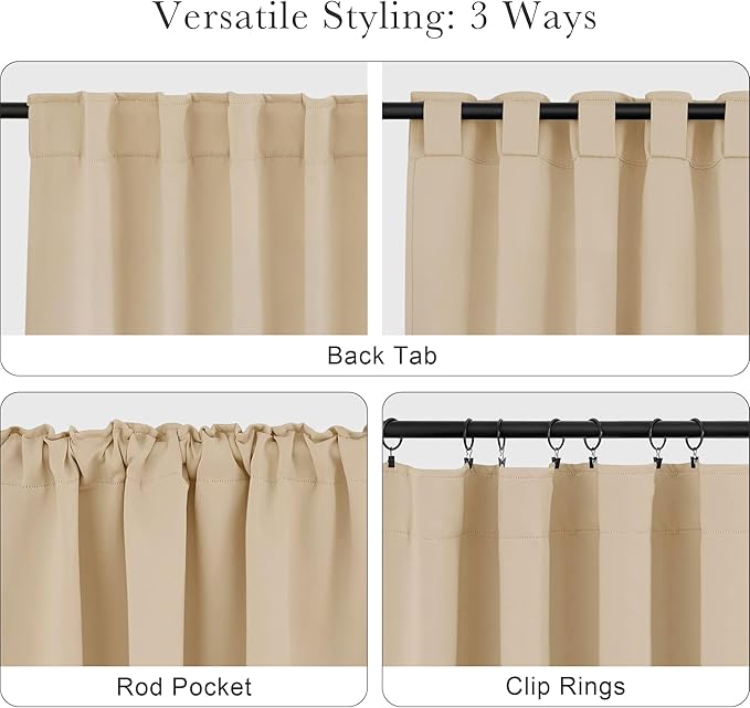 PONY DANCE Thermal Insulated Small Window Curtains Short Drapes for Nursery Bathroom Kitchen Laundry RV Basement, 29 inch Wide by 24 in Long, Biscotti Beige, 2 Panels