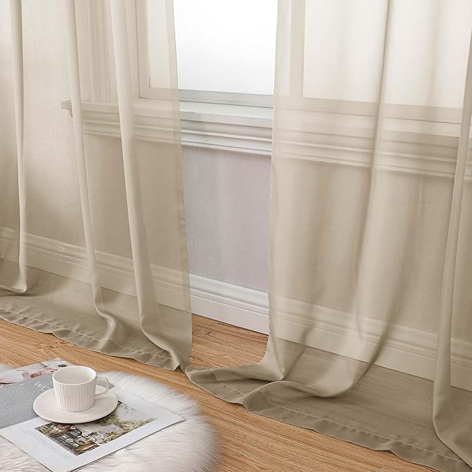 Taupe Sheer Curtain for Bedroom Living Room 72 Inches Long 2 Panels Set, Solid Soft Airy Light Filtering Sheer Window Curtains, Modern Rod Pocket Door Curtain, Taupe, 42" Wx72 L Inches