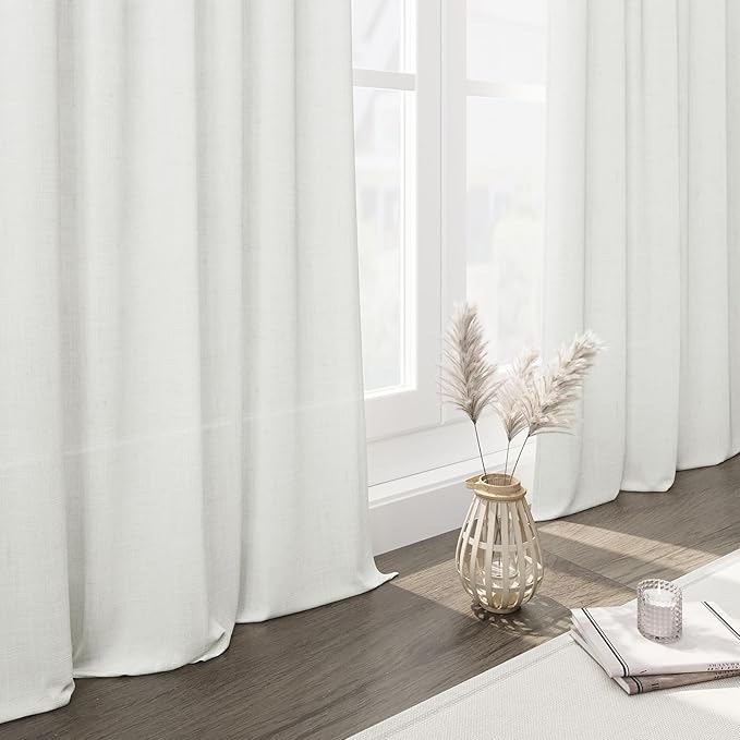 Nanspring Ivory Semi Sheer Curtains 72 Inches Long 2 Panels Set for Bedroom Back Tab Rod Pocket Light Filtering Privacy Drapes Cotton Linen Textured Farmhouse Living Room Curtain 52X72 Inches