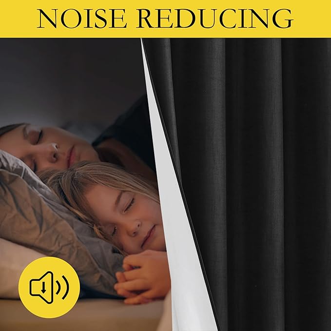 NICETOWN Black Out Linen Curtains, Complete Blackout Shades for Large Window Door, 100% Blackout Window Curtain Panels with White Lined, 52 inches Width Each Panel, 95 inches Length, 2 Pieces