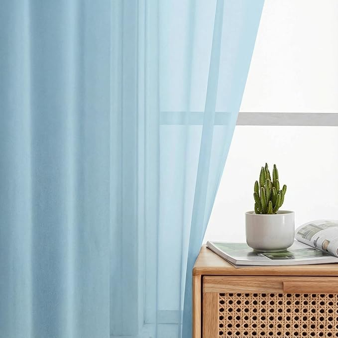 Sheer Curtains 63 Inch Length 2 Panels Set for Living Room Bedroom, Airy Soft Light Filtering Sheer Dining Room Curtains, Modern Rod Pocket Drapes, Sky Blue, Each 42" Wx63 L