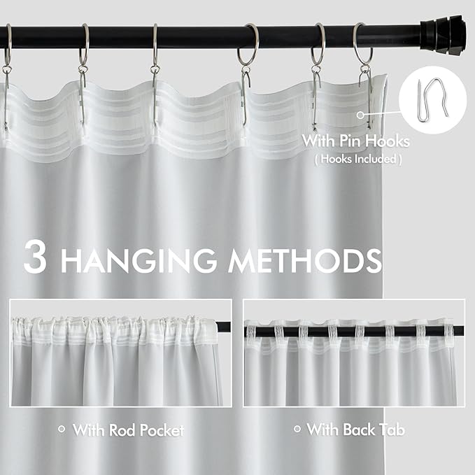 MIULEE Back Tab Light Blocking Curtains 96 Inch Long 2 Panels Set for Living Room Bedroom, Greyish White Rod Pocket/Pinch Pleated Thermal Insulated Room Darkening Floor to Ceiling Blackout Drapes